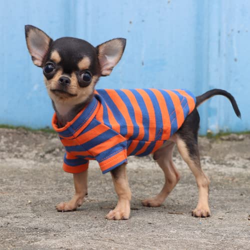 Lophipets 100% Breathable Cotton Striped Dog Tee Shirt T-Shirt For Small Dogs Teacup Chihuahua Yorkie Puppy Clothes -Orange And Blue Strips/Xs #TOP6