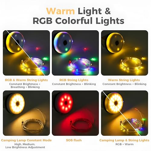 Image of XERGY Camping LED String Lamp + Light | USB Type-C Output Powerbank | 3000mAh | USB Rechargeable | Magnetic | 14 Light Mode | Timer | Waterproof Portable Hanging for Outdoor Hiking, Party, (10Mtr)