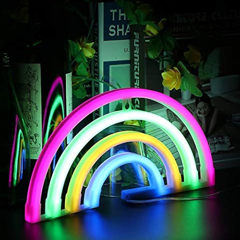 Rainbow Neon Sign Light, Nullnet Colorful Night Lights Rainbow Wall Light Battery/USB Operation Led Lights for Kids Home Wall Decoration Cover