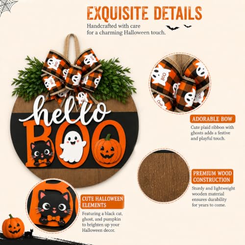 Image of Cute Halloween Ghost Wreath Hanger Sign Decorations for Front Door Wreaths (Cute Halloween Ghost)