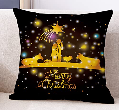 Black Gold Holy Nativity Christmas Throw Pillow Cover Birth Of Jesus Pillow Case Nativity Scene Holy Family Pillow Cushion Cover Christmas Holiday Home Car Sofa Office Bed Room Decor 18'' X 18'' #TOP25