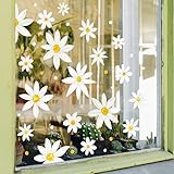 JarThenaAMCS Floral Window Clings White Daisy Flower Window Decals Reusable Anti-Collision Spring PVC Stickers for Home Glass Mirror Decoration, 11.5 x 8.3 Inch, 9 Sheet