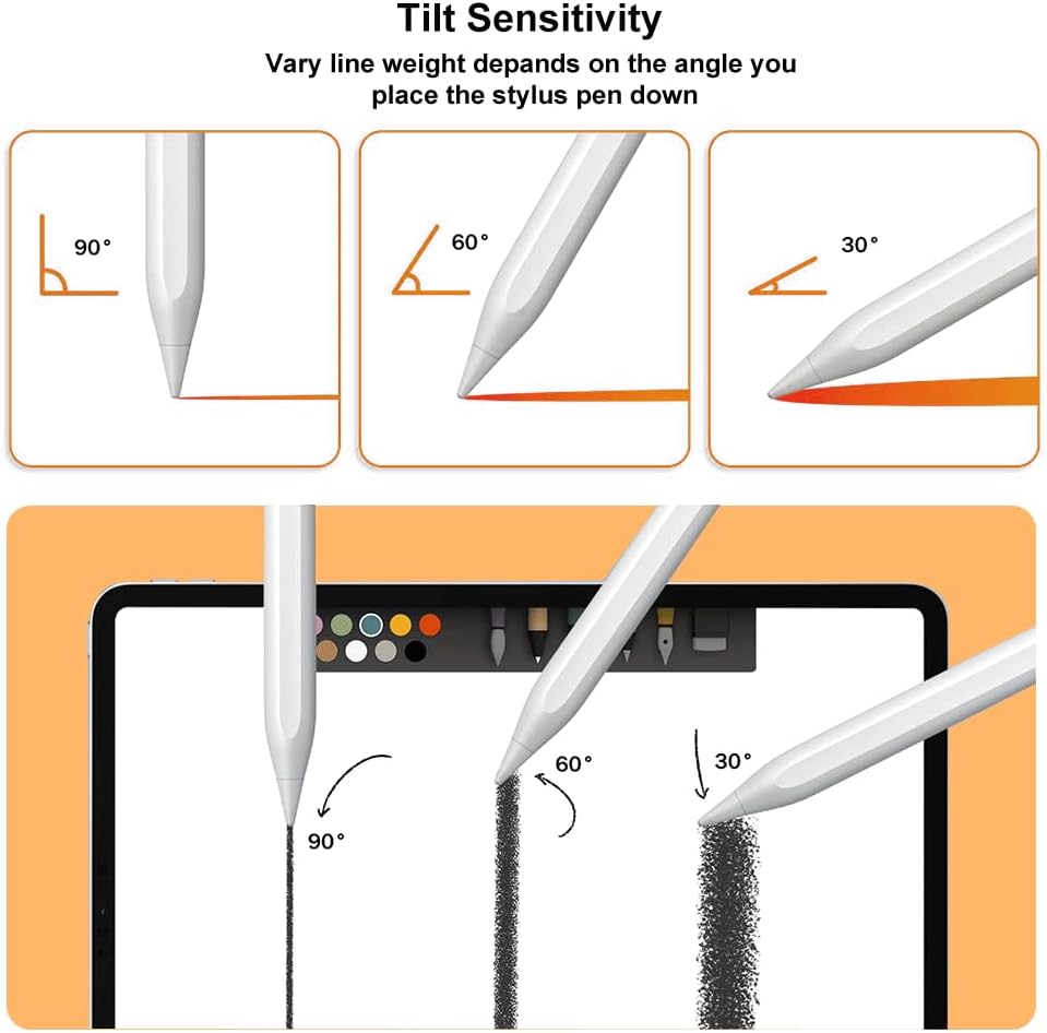 Magnetic Wireless Charging Stylus Pencil for iPad 2024-2025, Tilt Function&Palm Rejection, Stylus Pencil Pro for 2018-2025, iPad 6/7/8/9/10/11th, Mini 5/6/7th, Pro 11"/12.9"/M4, Air 3/4/5/M2/M3, White