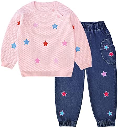 Peacolate 18Months-12T Toddler Big Girls Pants Clothing Set 2pcs Cotton top and Jeans
