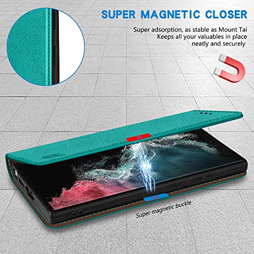 Image of ZZXX for Samsung Galaxy S22 Ultra Wallet Case with [RFID Blocking] Card Slot Stand Strong Magnetic Leather Flip Fold Protective Phone Case for Samsung Galaxy S22 Ultra Case Wallet(Lake Blue-6.8 inch)