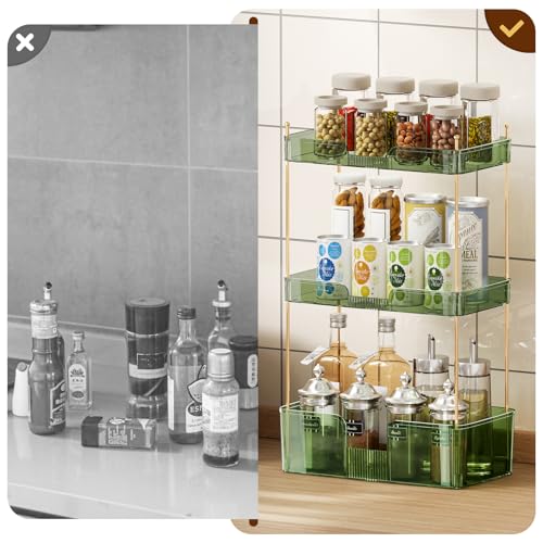 Image of Akinbas 3 Tier Bathroom Organizer Countertop Makeup Perfume Tray Skincare Organizer for Bathroom Dresser Vanity (Green)