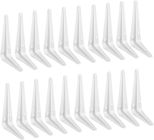 Miniatura 10 de Paquete de 20 soportes para estantes de 10 pulgadas, color blanco, de acero resistente, soportes en L para estantes, soportes en J para esquina de