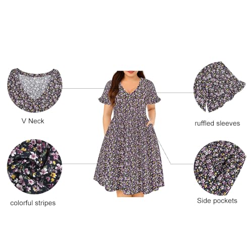 Image of RITERA Plus Size Dresses for Curvy Women Summer Spring Womens Dress V Neck Short Sleeve Casual Dress with Pockets XL-5XL