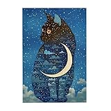 ジグソーパズル柄 猫 夜空の星月 (8) 木製 300ピース アニメ キャラクター パズル 減圧 レジャー おしゃれ 子供 初心者向け 人気 プレゼント 38 x 26cm