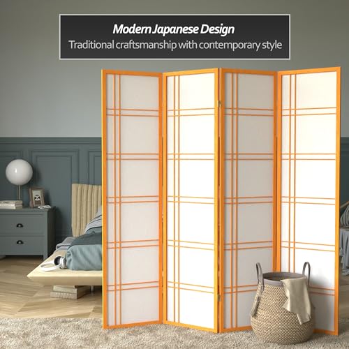 Red Lantern 6 ft. Tall Double Cross Shoji Screen - Honey - 4 Panels