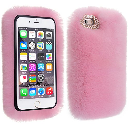 iPhone 6 Case, Veatool Luxury Stylish Fluffy Bling Rex Rabbit Fur Handmade Decorative Case for iPhone 6s (4.7 inch) - Pink