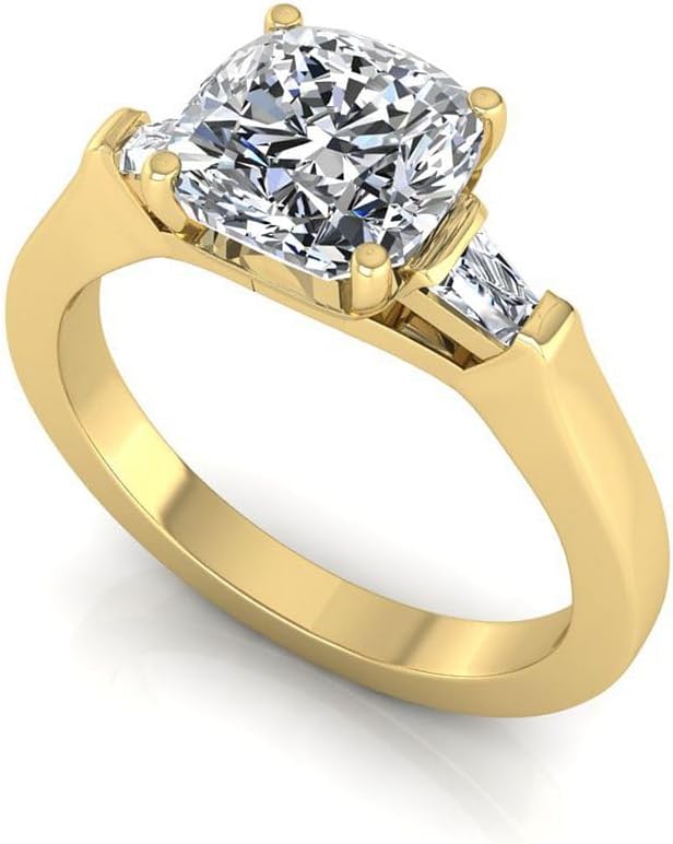 Shanti Jewel IGI Certified 1.70 Carat Cushion & Tapered baguette Lab Grown Diamond (1.50 Ct, G, VS1) Three Stone Setting 14K Gold Engagement Wedding Anniversary Ring For Womens