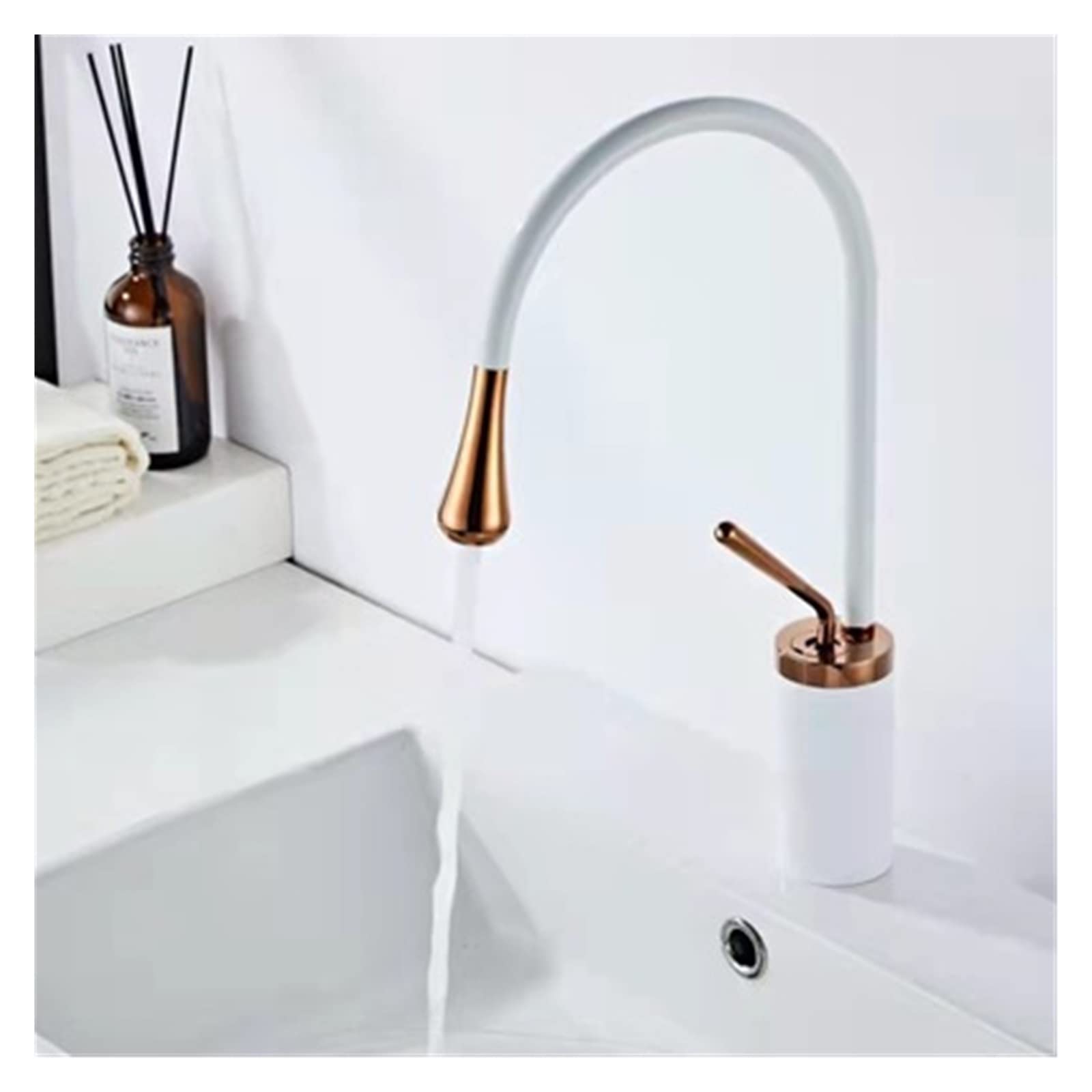 BHFPFZA Stainless Steel Kitchen Sink Faucet Mixer Tap Swivel Single Lever Bathroom Tap with Fittings - Ele Plating h for Modern Kitchens
