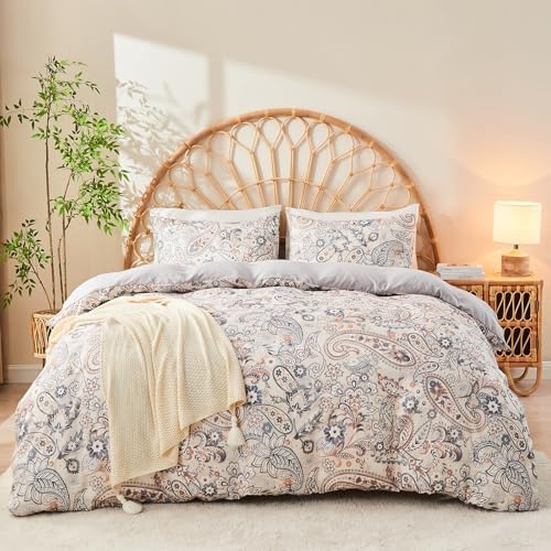 Gogreen Luxury Twin Duvet Cover Floral, Soft & Breathable Microfiber 3 Pieces Twin Bedding Sets, Pattern Twin Comfy Duvet Cover, with Zipper Closure (Paisley, Twin)
