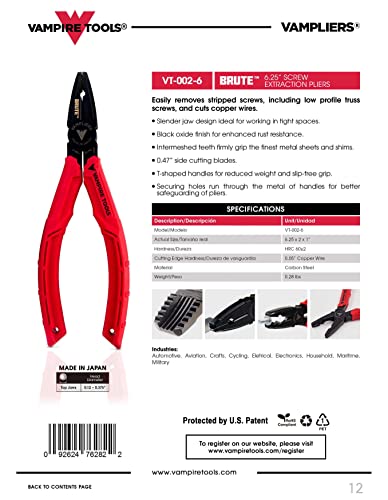 Vampliers Brute 6.25" Screw Extraction Pliers Vt-002-6: Remove Stripped/Rusted/Corroded/Stuck/Specialty Screws Nuts/Bolts/Fasteners #TOP1