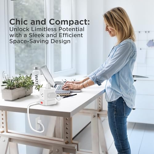 Image of Uncaged Ergonomics Cube Power Strips w /Surge Protection, 10ft Extension Cord with Multiple Outlets, 5 AC Plugs, 3 USB (1C Port) Fast Charging Power Strip with USB Port, On /Off Switch Charging Station