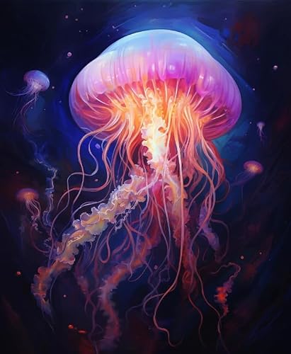 Eiialerm Cross Stitch Kits for Adults Colorful Jellyfish 11CT Pre-Printed Pattern Stamped Cross-Stitching Embroidery Kit Needlework gifts-16x20 inch
