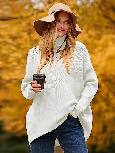 Image of ANRABESS Womens Turtleneck Long Sleeve Sweater High Low Hem Casual Winter Pullover Knit Tops A87bai-XS Cream White