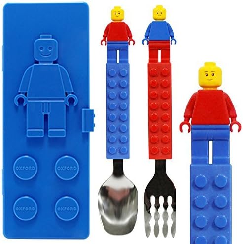 OXFD Brick Figure Spoon Fork Case Set for Toddler Kids Children (SpoonForkBlueCase)