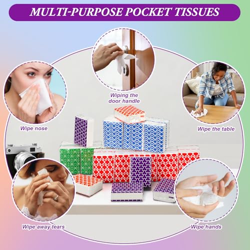 Image of Therwen 100 Pack Pocket Tissues Travel Bulk 1000 Sheet, Multicolor