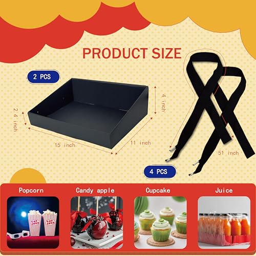 Halloween Popcorn Snack Trays,4x15x11.2 In Concession Carrier with Strap,Stadium Snack & Vending Tray,Hawker,20's Theme Costume Accessory,Usherette Movie & Popcorn Vendor Trays with Neck Strap (2 Pcs) by Tumahe - Used condition - Image 4