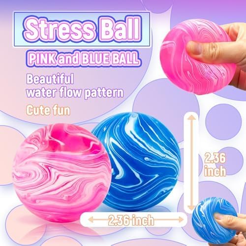 JIAHO 2-Pack Squishy Stress Balls Bulk 2.36In Exercise Balls Fidget Squishy | Stress Relief Party Favors Sensory Balls for Stocking Stuffers, Easter Basket (Blue Pink)