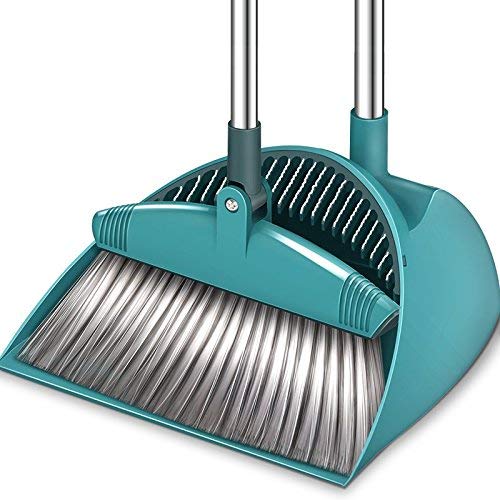 Broom and Dustpan Set, 38.5 Inch Lengthened Upright Grips Sweep Combo, 180 Degree Rotation Broom for Cleaning Home Kitchen Garden Floor