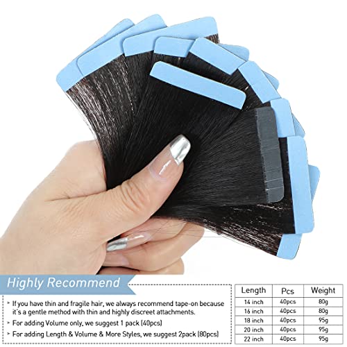 40 Pcs Light Yaki Tape In Hair Extensions Human Hair Yaki Straight Tape In Extensions For Black Women Urbeauty Seamless Invisible Tape Hair Extensions Real Human Hair Natural Black Color 14 Inch #TOP3