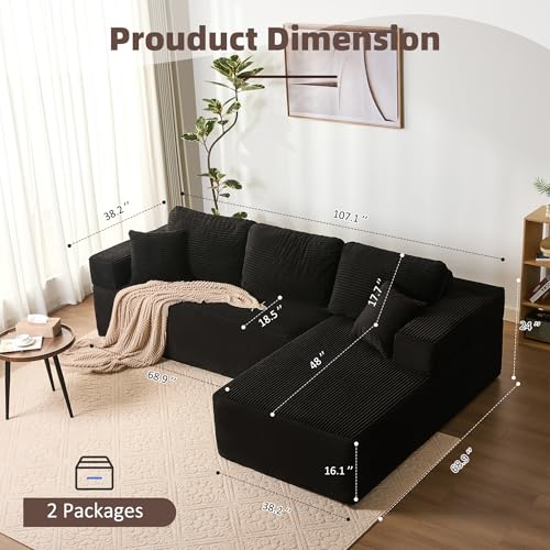 Litbird 272 Cm Modular Sectional Sofa, Oversized L-Shaped Corner Couch With Deep Seat, Boneless Couches, Chaise Lounge, Sofa Bed For Living Room Bedroom – No Assembly Required, Grey - 2