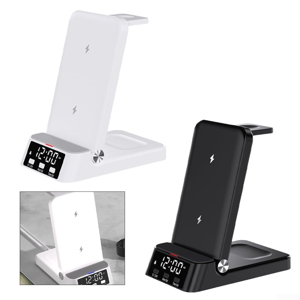 per stazione Ricarica Wireless 3 in 1 per Samsung con LED, Caricatore Pieghevole per S25 S24 per ultra Flip Fold e per galaxy Buds, Base da Comodino Notturna 115x134mm(White)