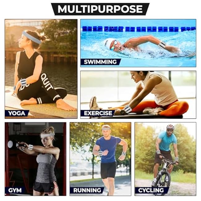 Wrist and Ankle Weights for Women and Men, Set of 2 (1lb Each) Wrist Weights with Sweatband, Adjustable Strap Leg Weights Perfect for Yoga, Pilates, Dance, Pool Workouts, and Jogging