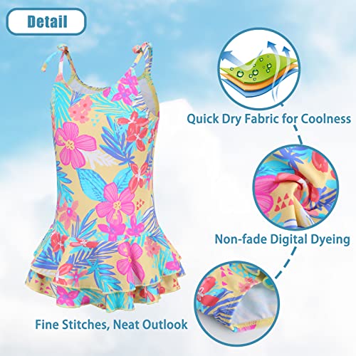 Image of Girls One Piece Swimsuits Halter Ruffled Bathing Suit for Kids Hawaiian Swimwear Leopard Swim Dress 3-16 Years