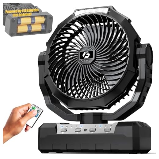 Wavmill Battery Operated Fan [200H Max], 2 in 1 D-Cell Battery & USB Powered Fans, Portable Camping Fan with 4 Speeds, Light, Timer, Remote for Outdoor Tent, Travel, Picnic, Office, Bedroom - Black
