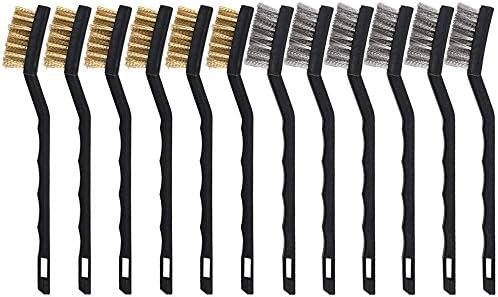 FOGAWA 12Pcs Small Wire Brush Set Brass Wire Brush Metal Rust Remover Brushes Stainless Steel Metal Brush for Cleaning Rust 3D Printer Nozzle Welding Slag Dirt with Curved Handle