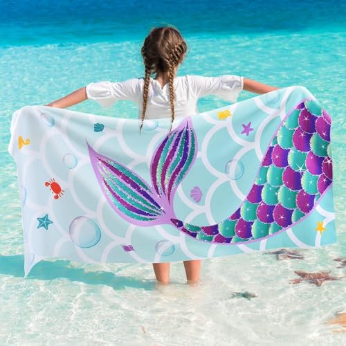 Toalla de playa de sirena   76 x 150 cm Cola de Sirena Toallas de poliéster para acampar para niñas Niños Secado rápido Ultra absorbente Súper suave Manta de playa Piscina Viajes Natación Toalla