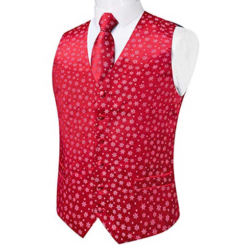 Dibangu Mens Suit Vest Red Snowflake Christmas Waistcoat Necktie Set For Xmas Festival Holiday Party Tuxedo Vest #TOP1