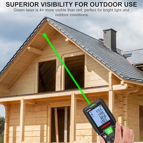 LASELION Laser Measure 328ft Green-Beam Laser Distance Meter Portable Handle Digital Measure Tool High Accuracy Built-in Level Bubble Backlit LCD Display IP54 Waterproof Laser Distance Meter-LG100