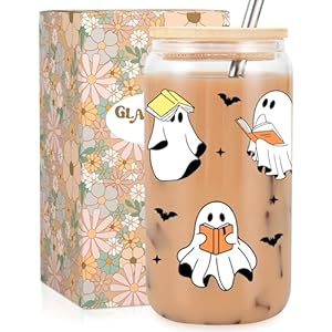 Fairys gift ghost reader halloween cup cute spooky gifts for book lovers 16 oz iced coffee tumbler cup wlid straw book themed bookworm bookish reading halloween gifts for women librarian reader  urban country home decor