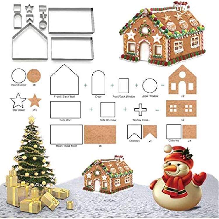 3D Christmas Gingerbread House Cookie Cutters Set, FantasyDay 10 Pcs 430 Stainless Steel Cartoon Snowflake Biscuit Cutter Pastry Mold for Holiday Birthday Cake Dough Donut Fondant - Baking Dough Tool