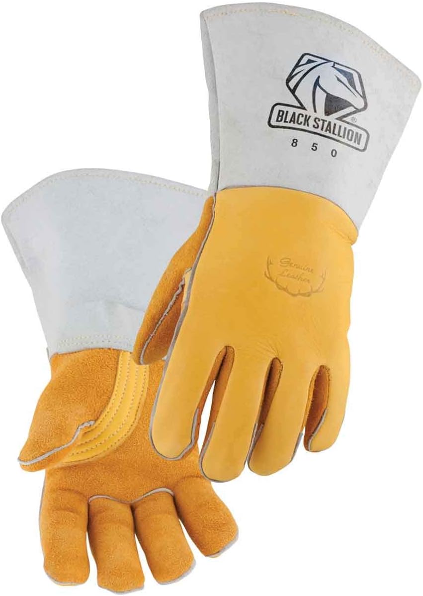 Black Stallion (850 Premium Grain Elkskin Stick Glove with Nomex Lined Back, Thumb Strap, Extra Thick, Kevlar Stitching, Flame and Abrasion Resistance, Medium