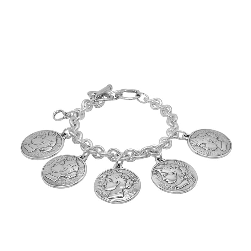Ciclon1998 - pulseras cadena con charm de moneda - bañado en plata de ley - cadena esloabon redondo - joya artesanal - ideal para regalo - coleccion France - 001892