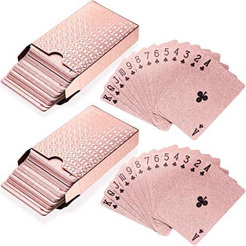 2 Decks Rose Gold Playing Cards Waterproof Plastic Poker Cards Novelty Poker Cards Tools Game Magic Tricks Tool Playing Card for Game Family Card Birthday Party