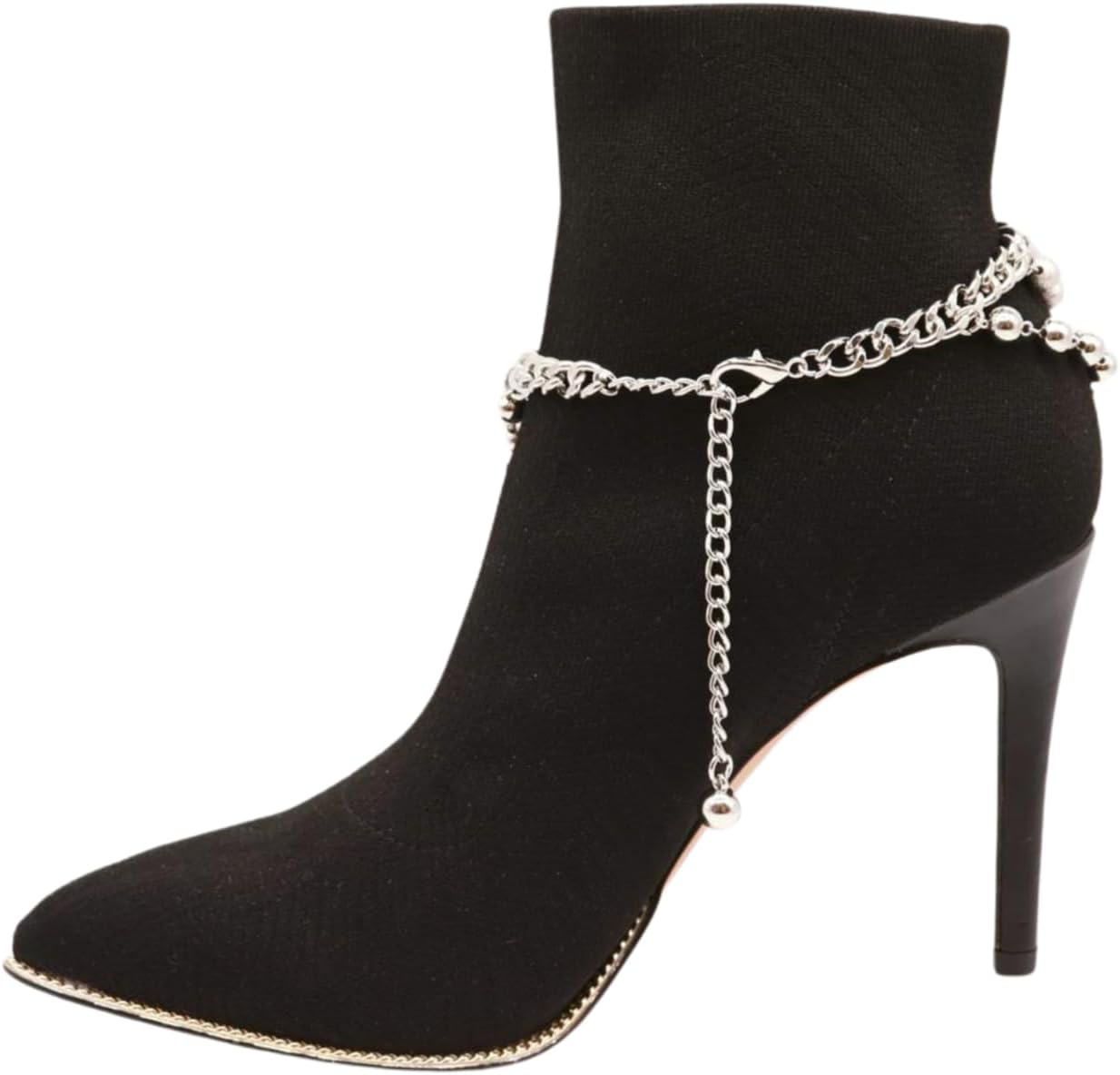 Trendy Fashion Jewelry Women Western Boot Bling Bracelet Silver Metal Chain Shoe Anklet Balls Wave Strands Charm 2PCS BC193