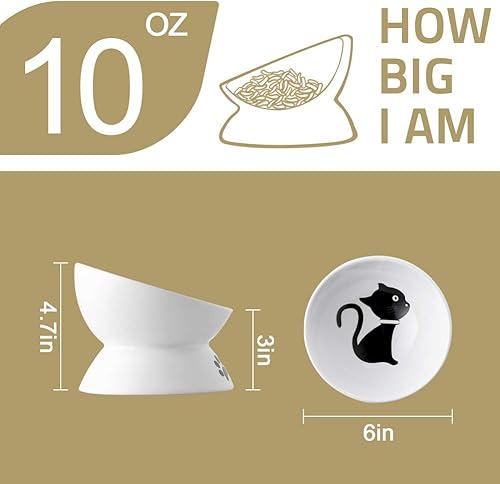 Miniatura 10 de Sweejar Cuencos elevados de cerámica para gatos, platos inclinados para alimentos o agua, cuenco elevado de porcelana para mascotas, protege
