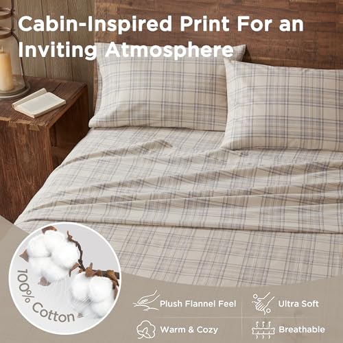 Image of Woolrich Cotton Sheet Set Cottage Charms Print, 100% Cotton Flannel Sheets Warm & Fuzzy Bedding Set Queen Size Sheets, Fitted Pocket Fits Up to 14 inch Mattress, Queen Andrews, 4 Piece