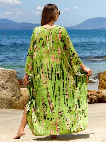 Image of IMAGEKOPE Women's Plus Size Animal Print V-Neck Batwing Kaftan Beach Dress Bathing Suit Cover-Up Loungewear