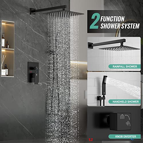 Sr Sun Rise Black Shower Faucet Set Bathroom Square Rain Shower Head And Handle Set,Wall Mounted Rainfall Shower Fixtures (Contain Shower Valve) #TOP2