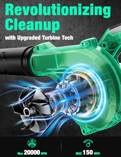 Image of K I M O. Cordless Leaf Blower Vacuum Combo, 3 Nozzles&3 Modes for Inflation & Deflation, 20000RPM 150MPH Variable High Speed, 20Inch Extended Tube, 2 Pack 20V Battery Powered Leaf Blower for Lawn Care