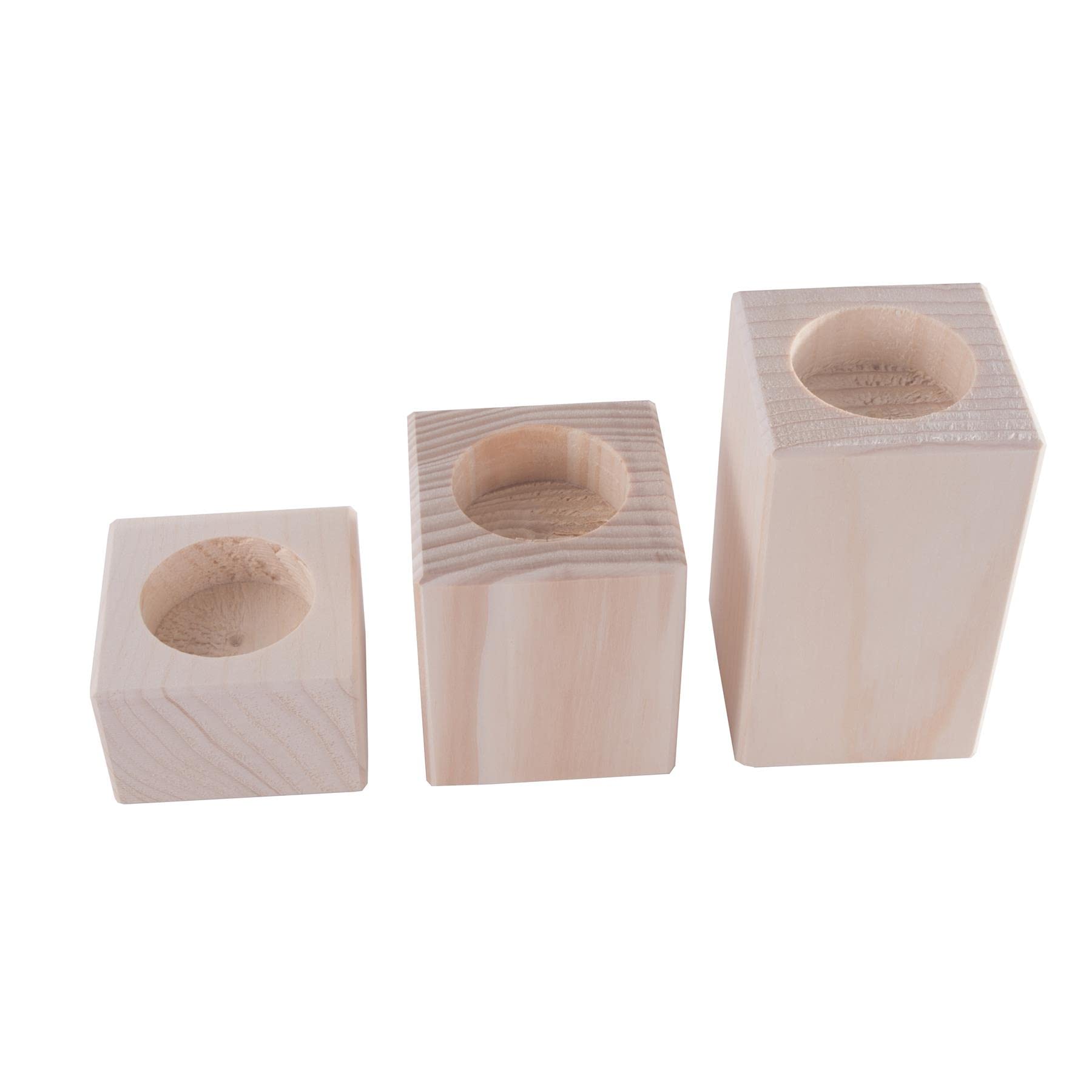WooDeeDoo Square Wooden Tea Light Candle Holder | Pinewood | Set of 3/ XS+S+M | Unpainted Plain Blank Decorative Wood for Craft Decoupage