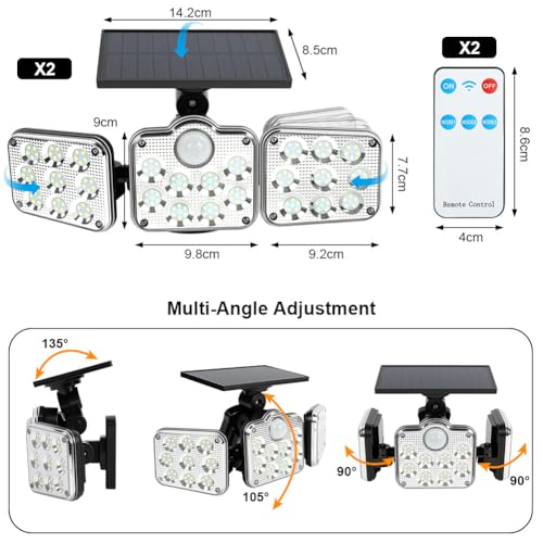 Foco solar exterior con sensor de movimiento IP54 de 3 cabezales pack de 2 2